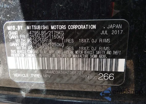 2017 Mitsubishi Outlander Sel z USA, uszkodzony, nr VIN JA4AD3A36HZ068727